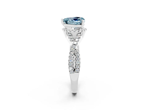 White gold Heart Cut Aquamarine Halo Twist Band Solitaire Prong Setting Ring_2