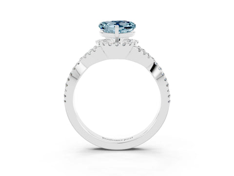 White gold Heart Cut Aquamarine Halo Twist Band Solitaire Prong Setting Ring_3