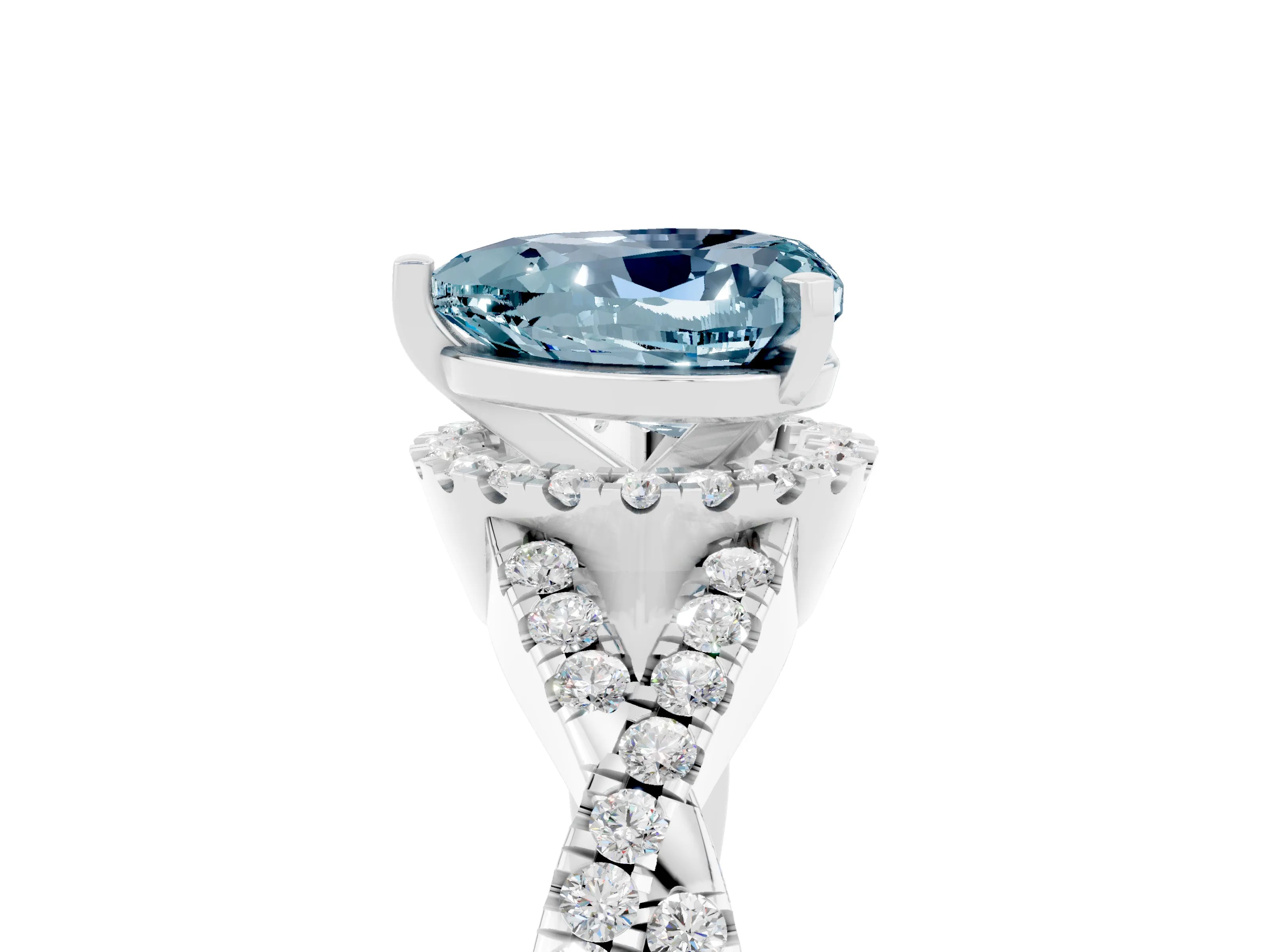 White gold Heart Cut Aquamarine Halo Twist Band Solitaire Prong Setting Ring_5