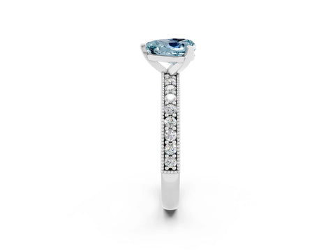 White gold Heart Cut Aquamarine Milgrain Pavé Engagement Ring with Four-Prong Setting_14
