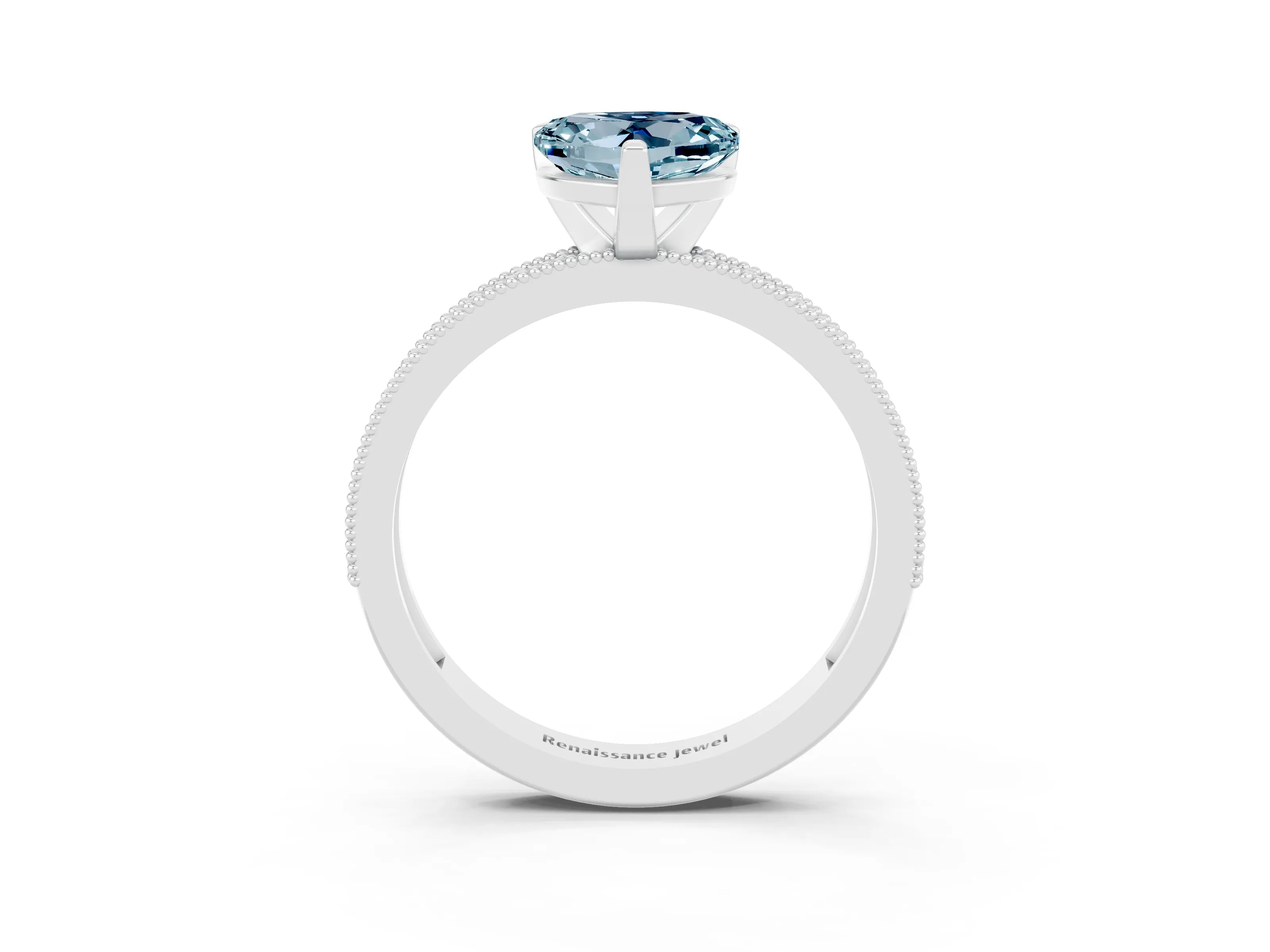 White gold Heart Cut Aquamarine Milgrain Pavé Engagement Ring with Four-Prong Setting_15