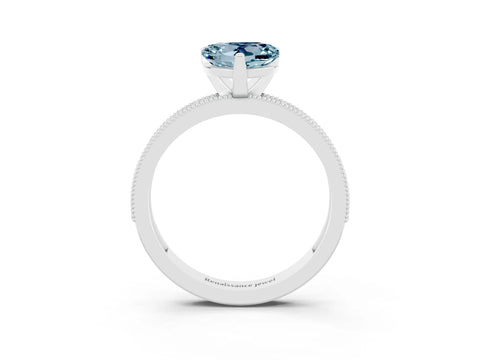 White gold Heart Cut Aquamarine Milgrain Pavé Engagement Ring with Four-Prong Setting_15
