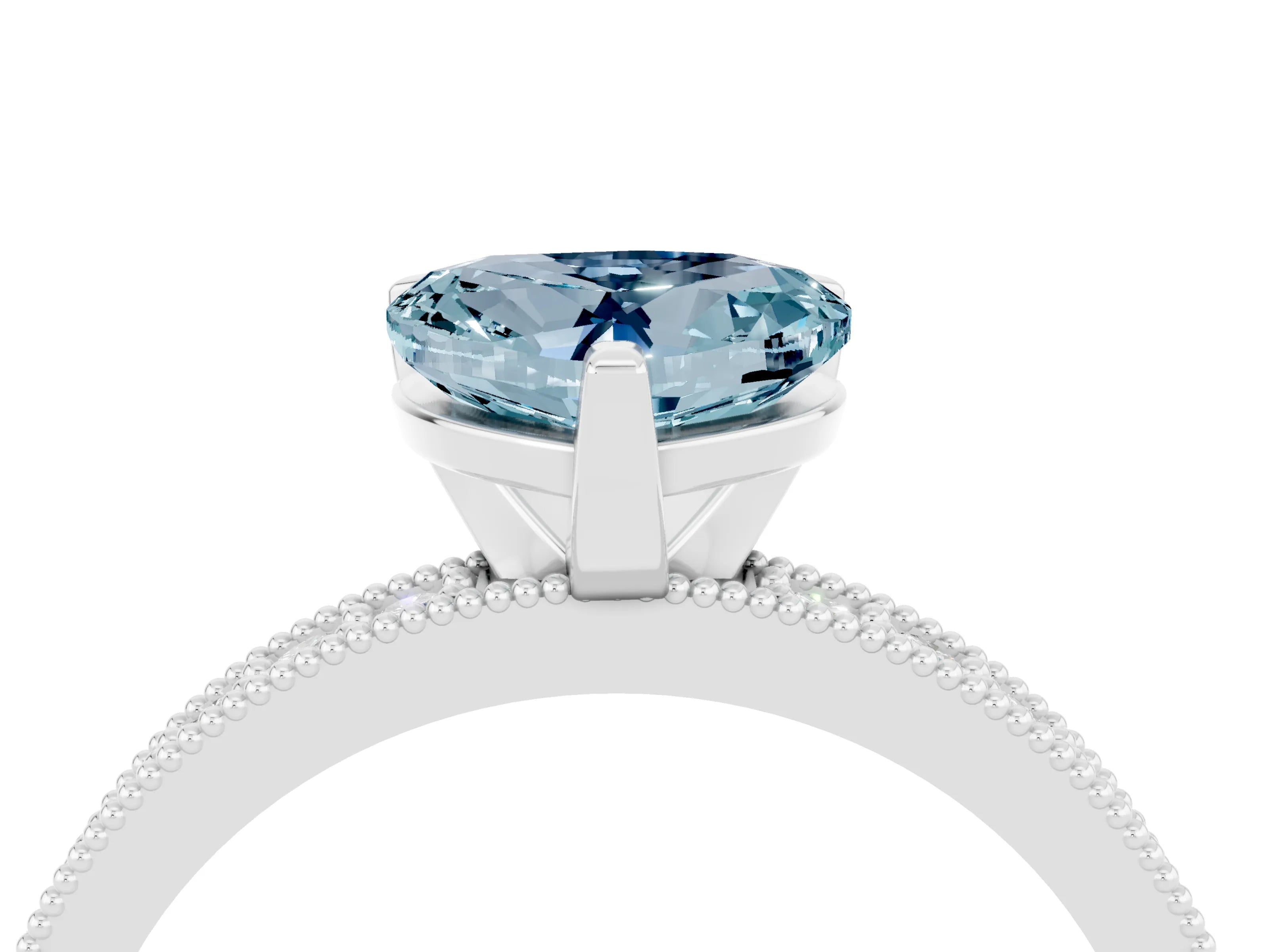 White gold Heart Cut Aquamarine Milgrain Pavé Engagement Ring with Four-Prong Setting_16