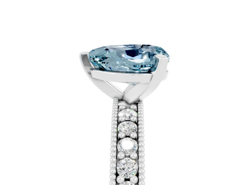 White gold Heart Cut Aquamarine Milgrain Pavé Engagement Ring with Four-Prong Setting_17