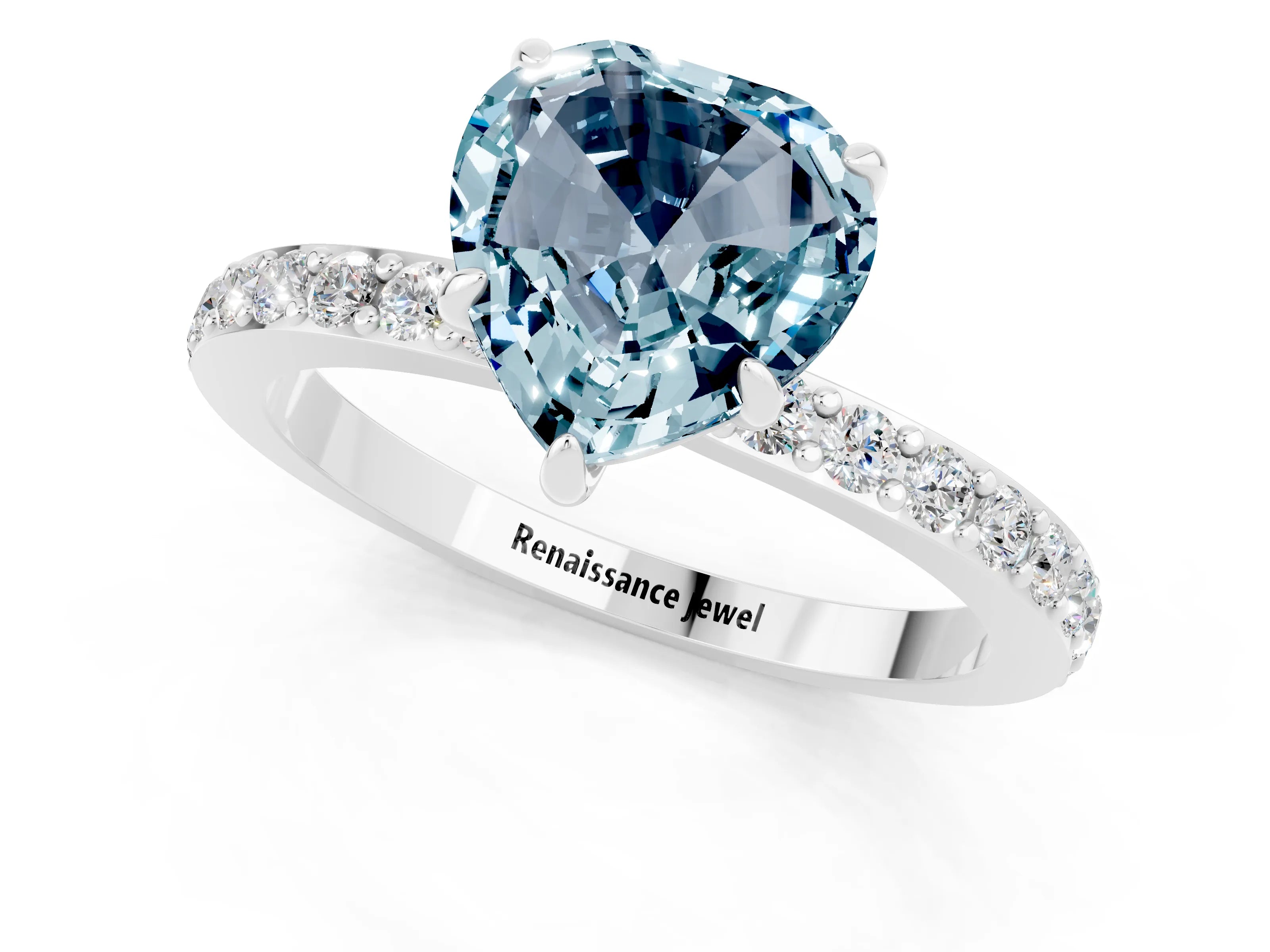 White gold Heart Cut Aquamarine Pavé Engagement Ring with Round  Accents and Prong Setting_25