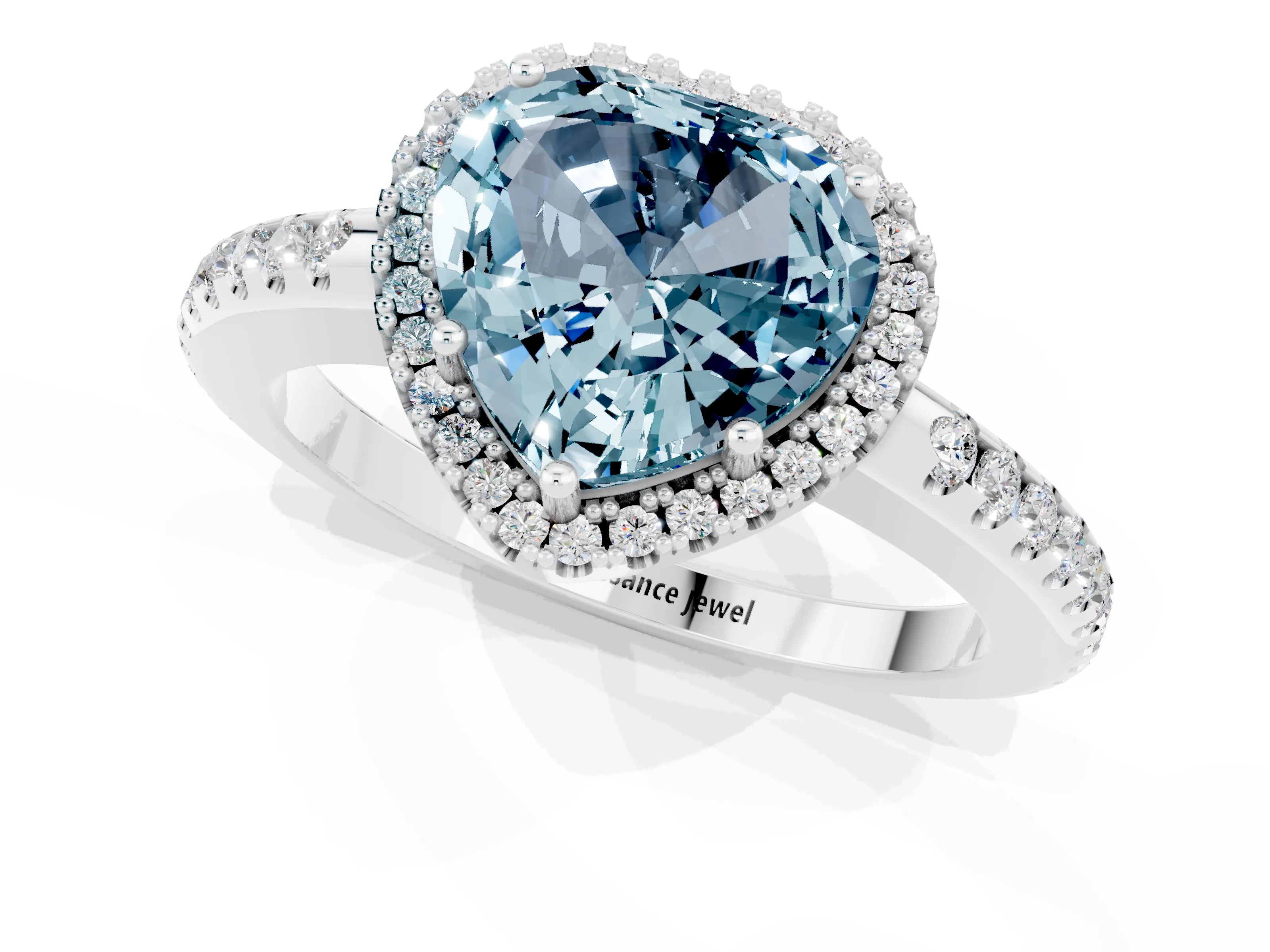 White gold Heart Cut Aquamarine Pavé Halo Ring with Four-Prong Setting_33