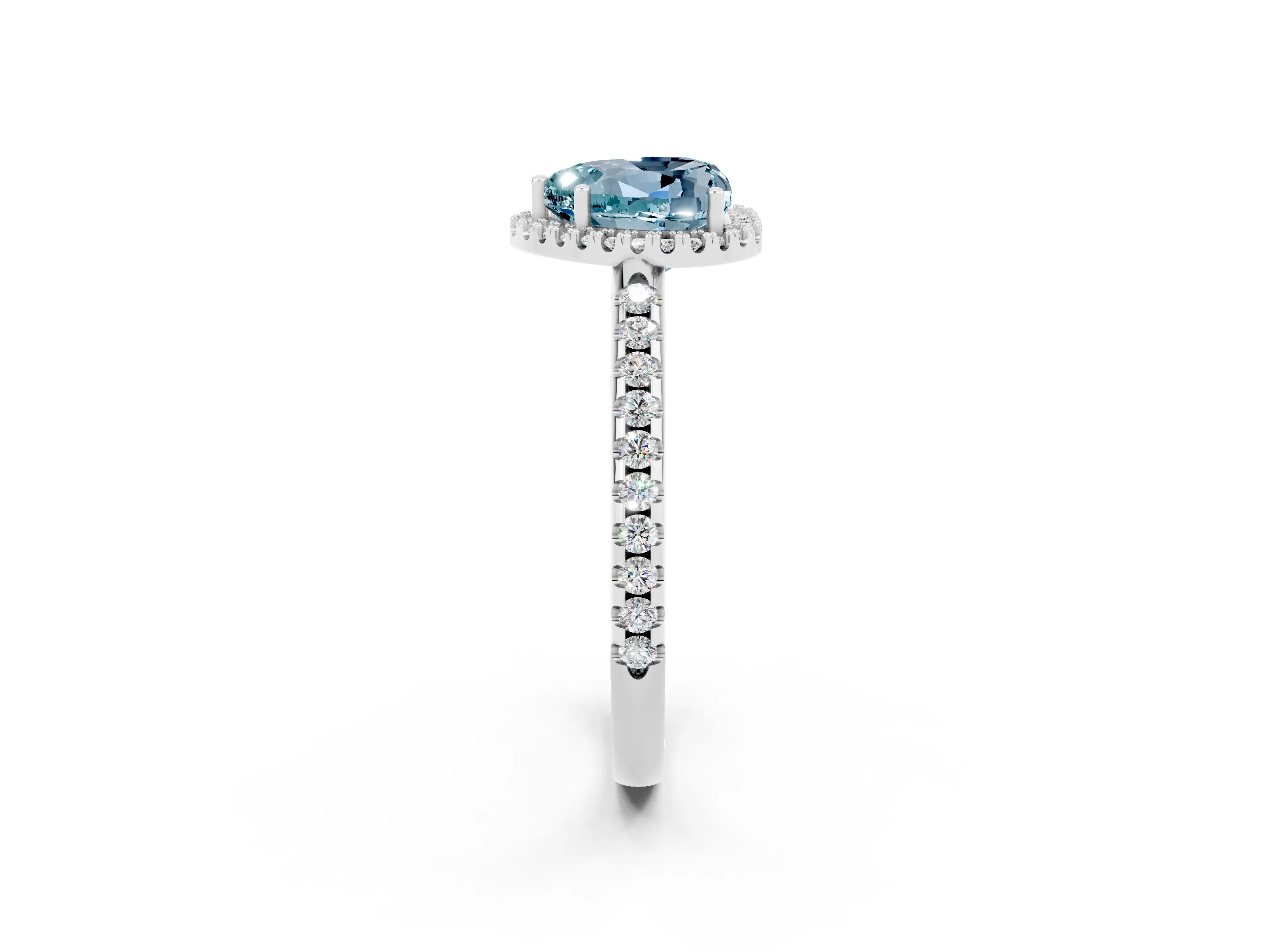 White gold Heart Cut Aquamarine Pavé Halo Ring with Four-Prong Setting_34
