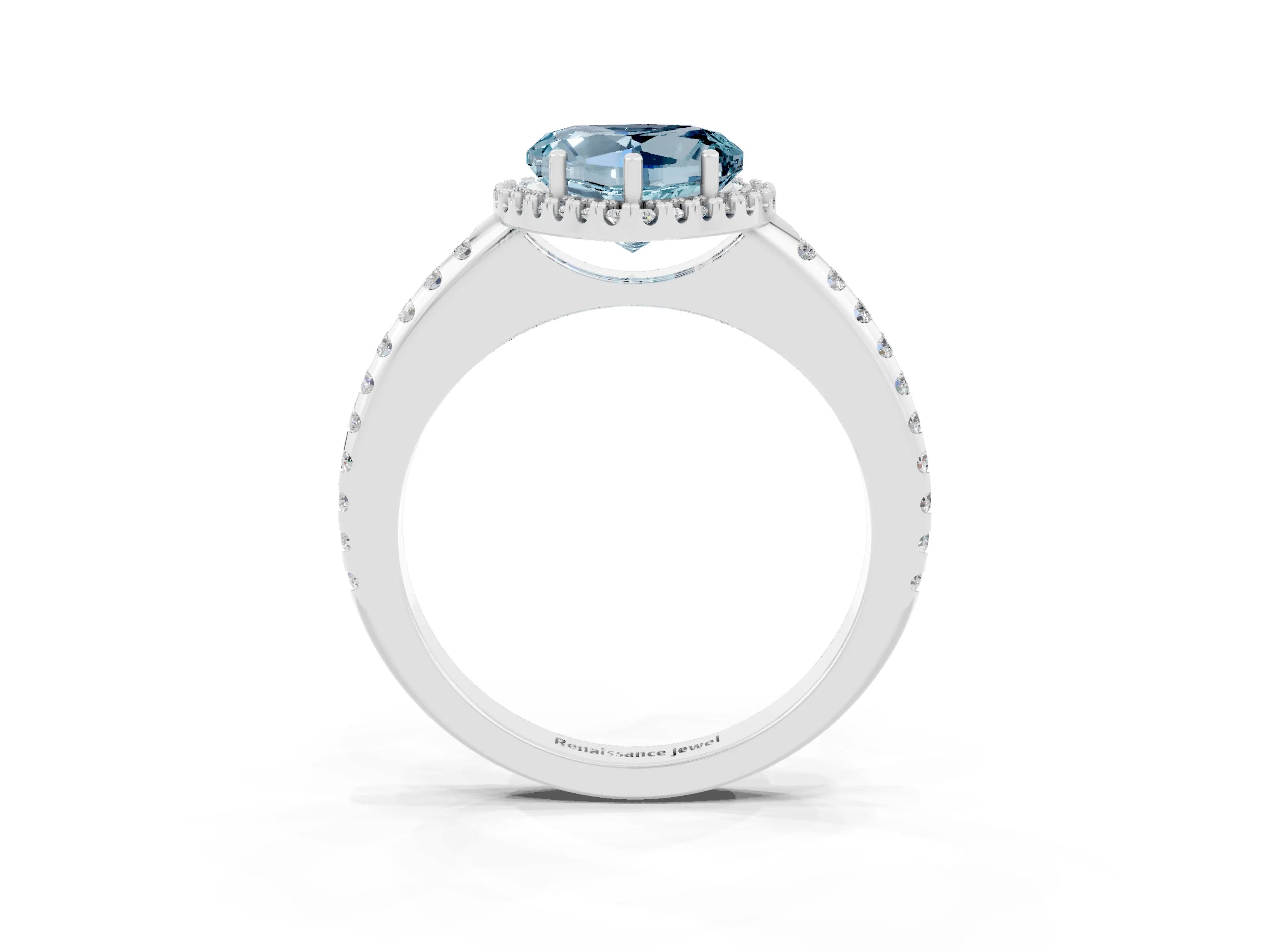 White gold Heart Cut Aquamarine Pavé Halo Ring with Four-Prong Setting_35
