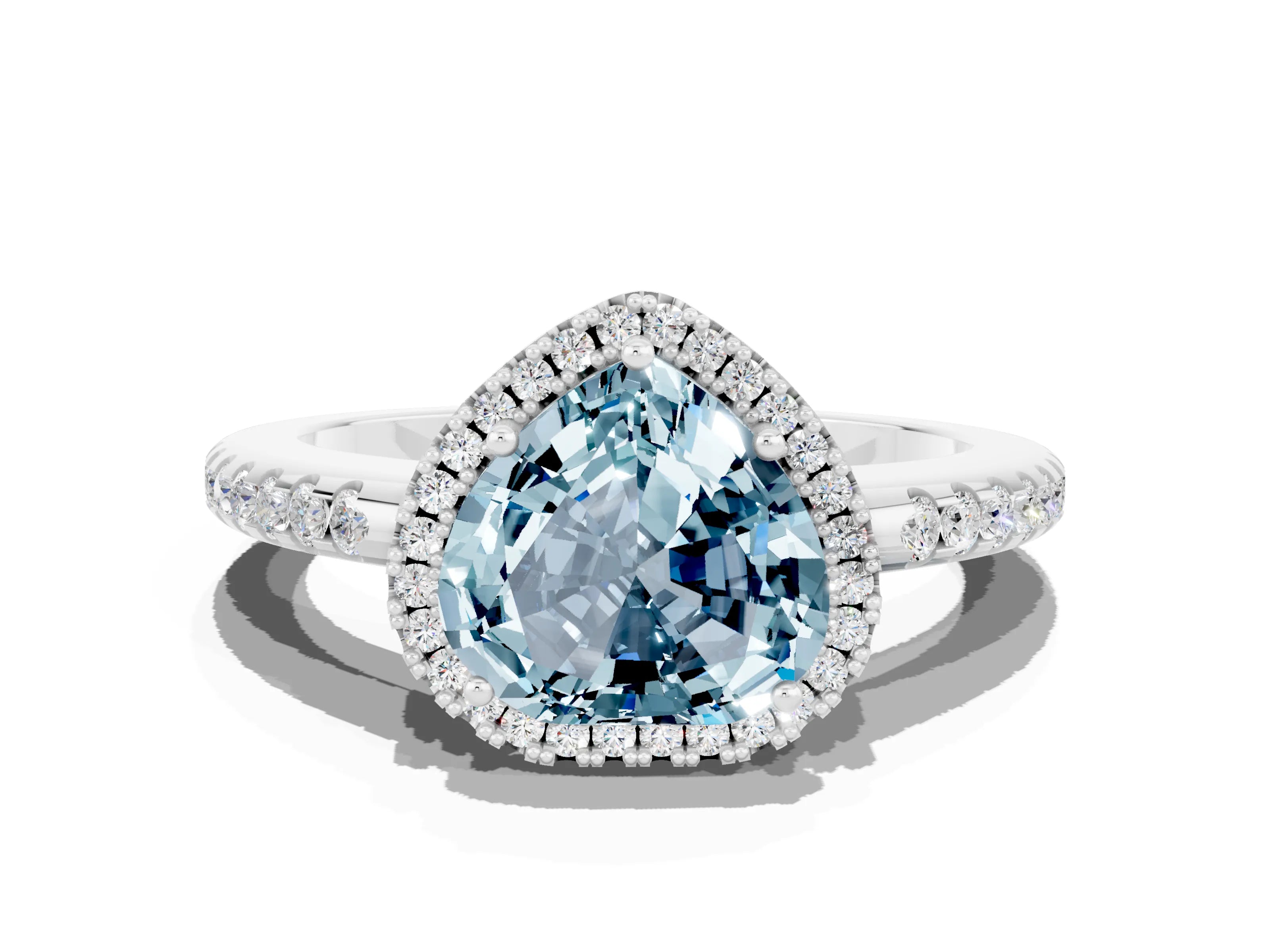 White gold Heart Cut Aquamarine Pavé Halo Ring with Four-Prong Setting_36