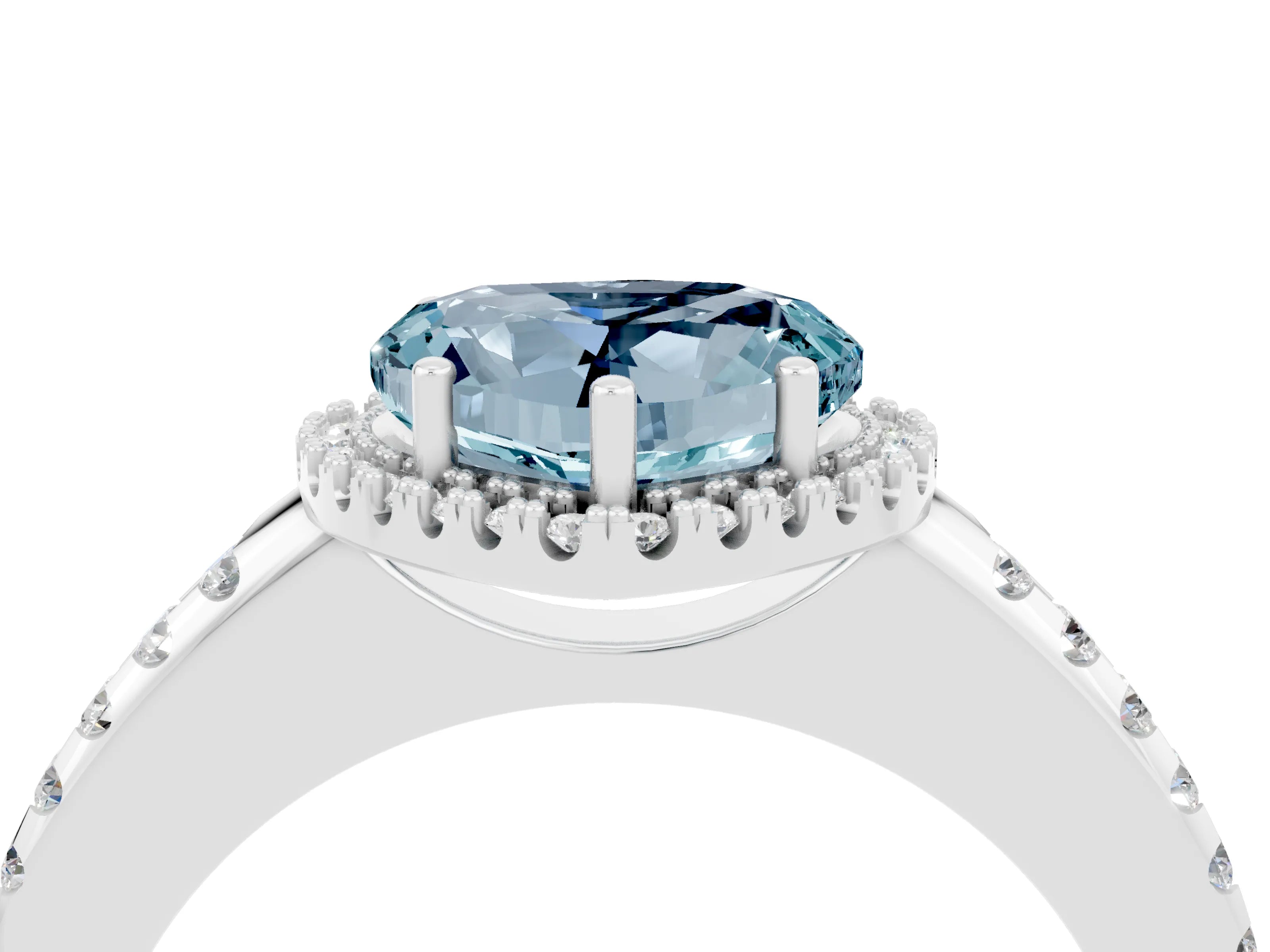 White gold Heart Cut Aquamarine Pavé Halo Ring with Four-Prong Setting_36
