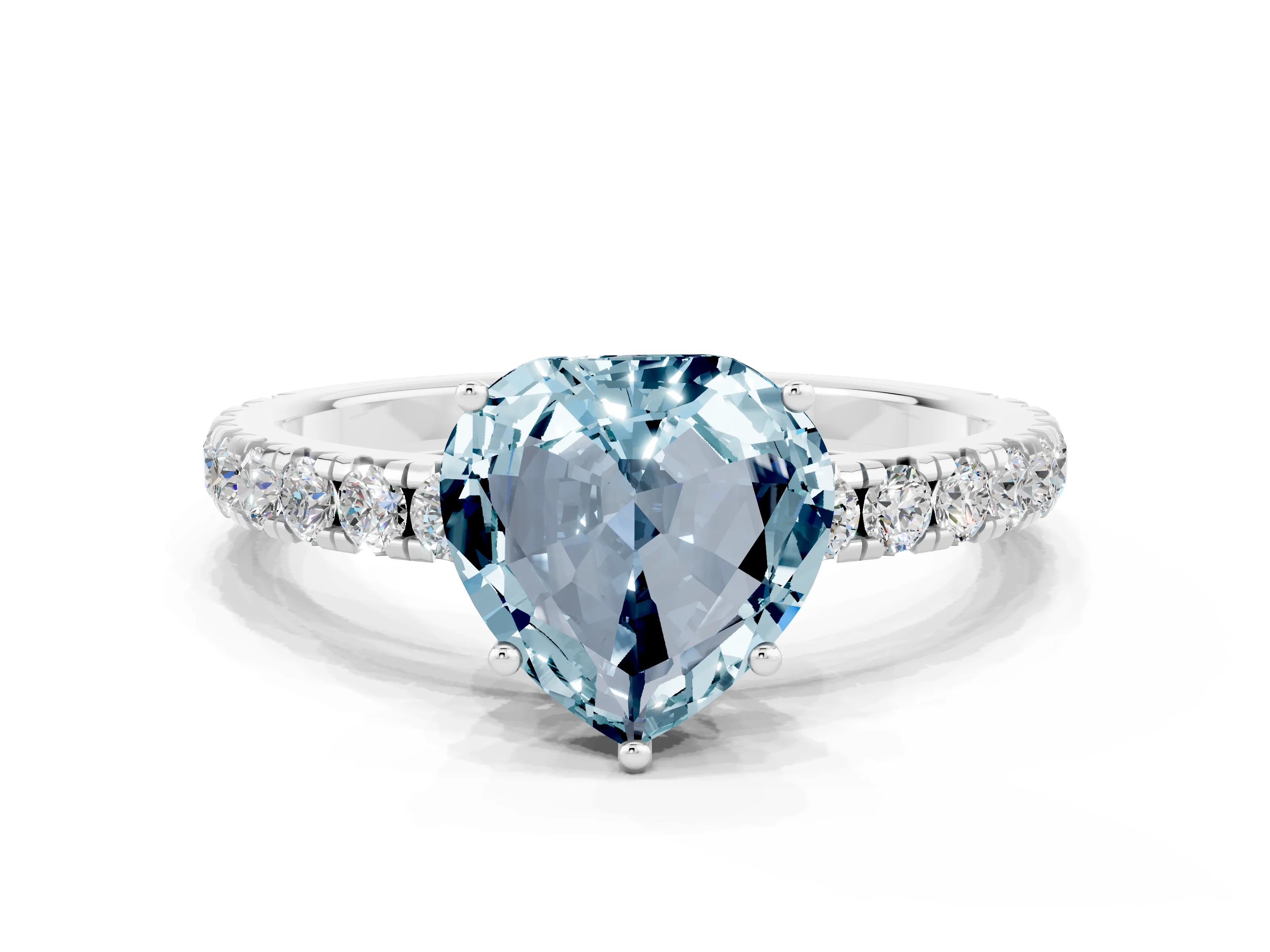 White gold Heart Cut Aquamarine Pavé Solitaire Engagement Ring with Four-Prong Setting_12