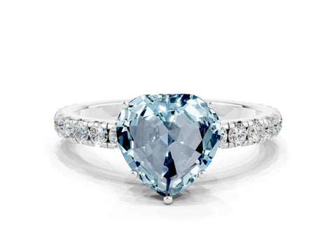 White gold Heart Cut Aquamarine Pavé Solitaire Engagement Ring with Four-Prong Setting_12