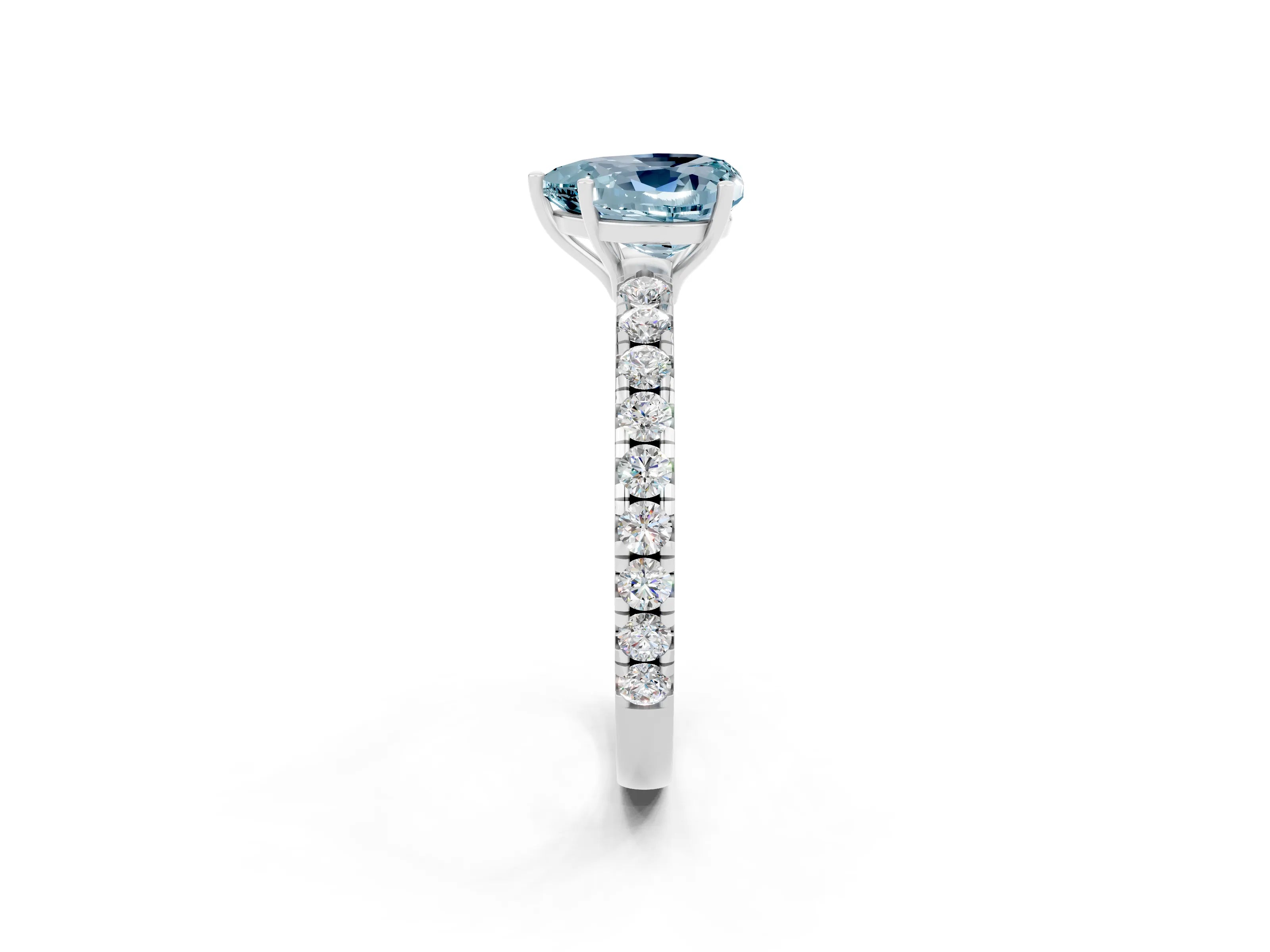 White gold Heart Cut Aquamarine Pavé Solitaire Engagement Ring with Four-Prong Setting_14