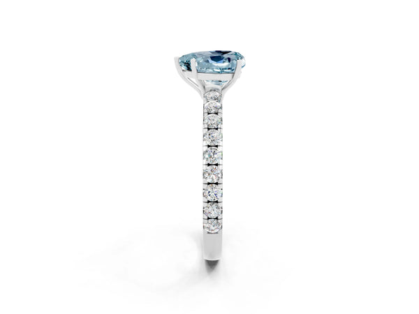 Silver Heart Cut Aquamarine Pavé Solitaire Engagement Ring with Four-Prong Setting