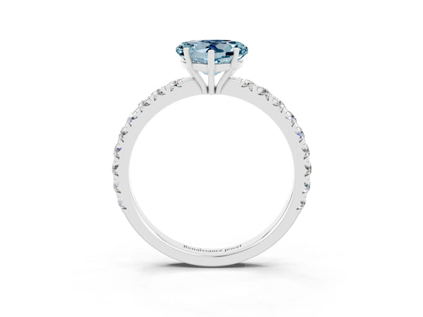 Platinum Heart Cut Aquamarine Pavé Solitaire Engagement Ring with Four-Prong Setting
