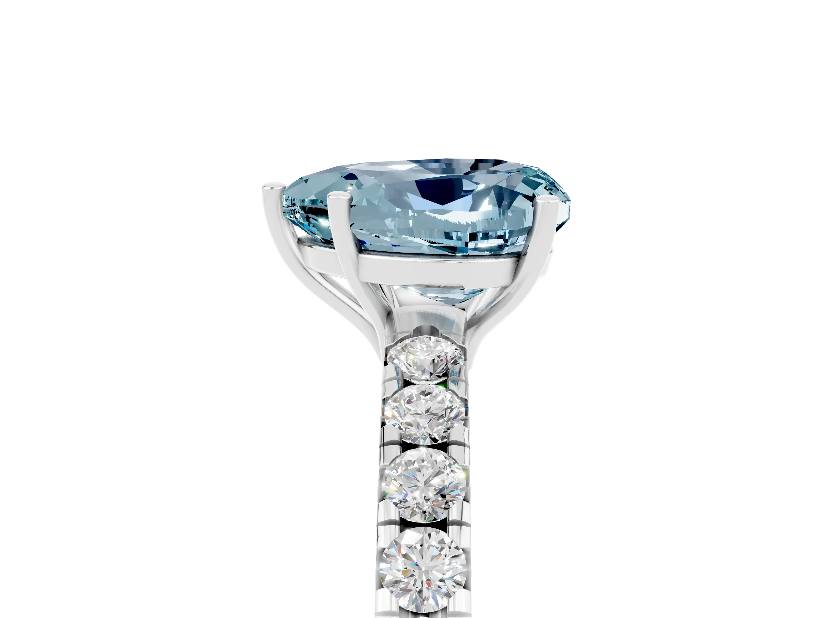 White gold Heart Cut Aquamarine Pavé Solitaire Engagement Ring with Four-Prong Setting_17