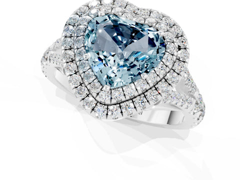 White gold Heart Cut Aquamarine Pavé Split Shank Double Halo Engagement Ring_1