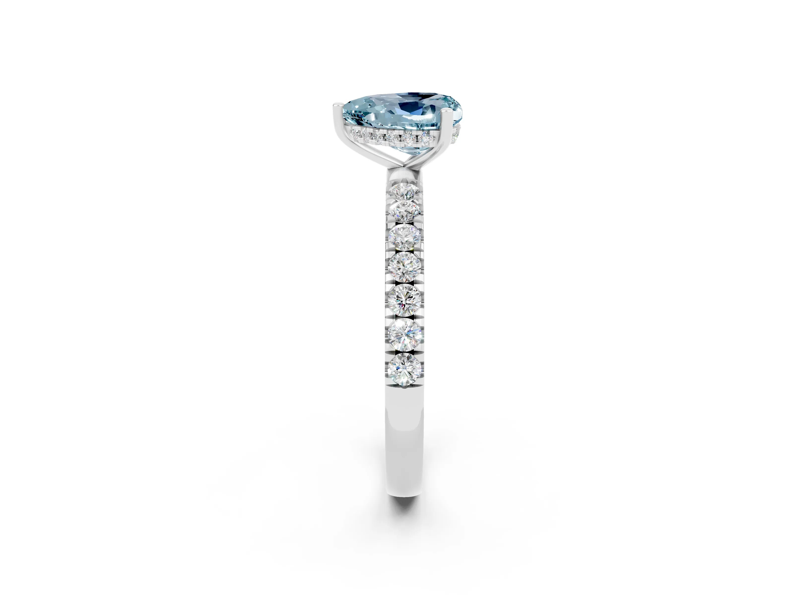 White gold Heart Cut Aquamarine Pave Band Solitaire Ring with Four-Prong Setting_26