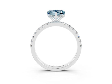 White gold Heart Cut Aquamarine Pave Band Solitaire Ring with Four-Prong Setting_27