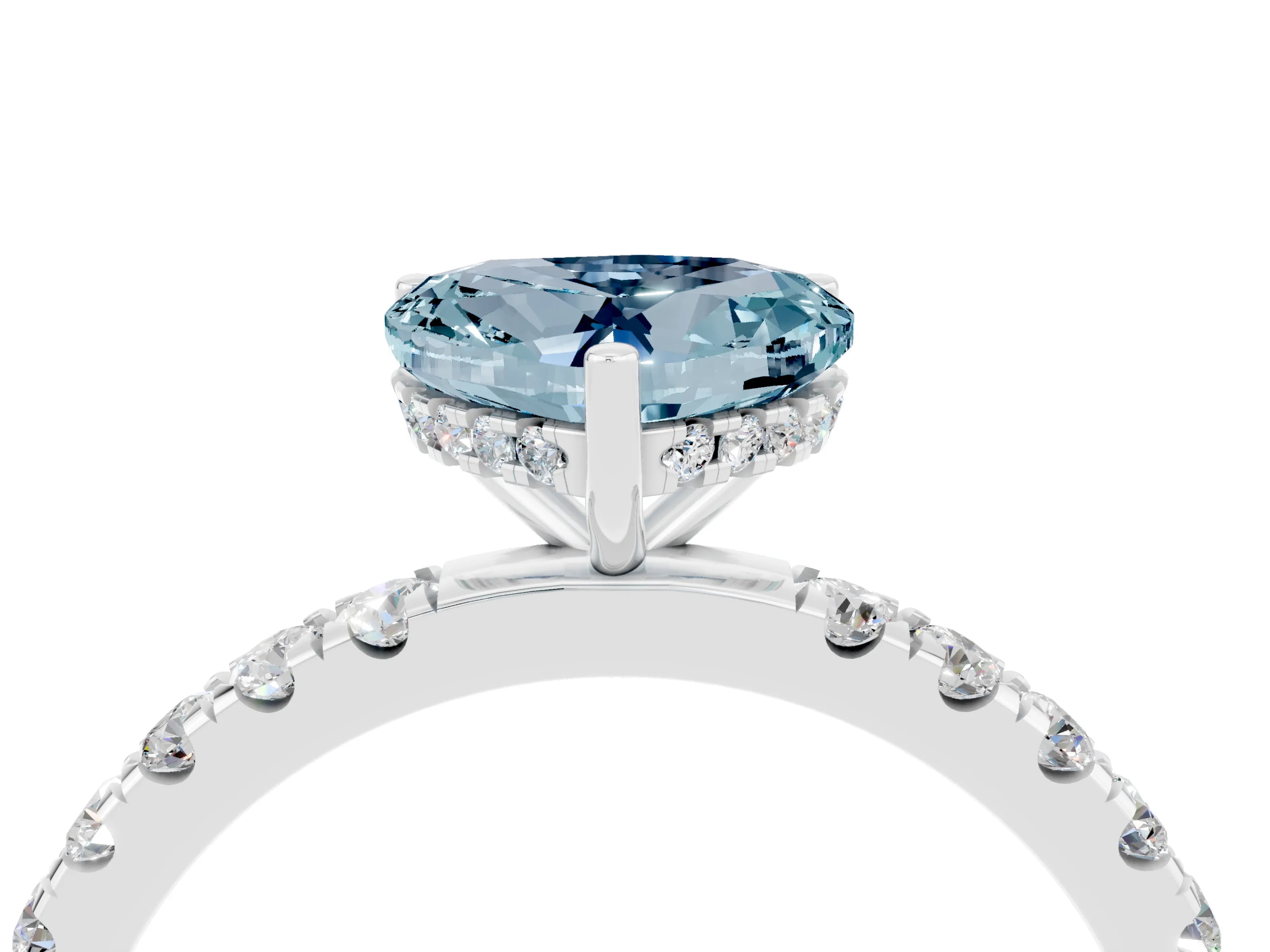 White gold Heart Cut Aquamarine Pave Band Solitaire Ring with Four-Prong Setting_28