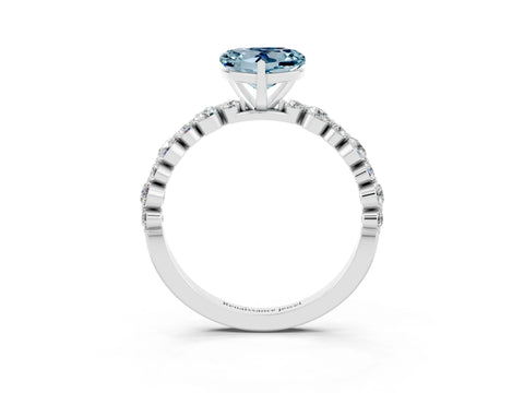 White gold Heart Cut Aquamarine Prong Set Engagement Ring with Pavé Band_3