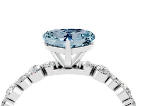 White gold Heart Cut Aquamarine Prong Set Engagement Ring with Pavé Band_4