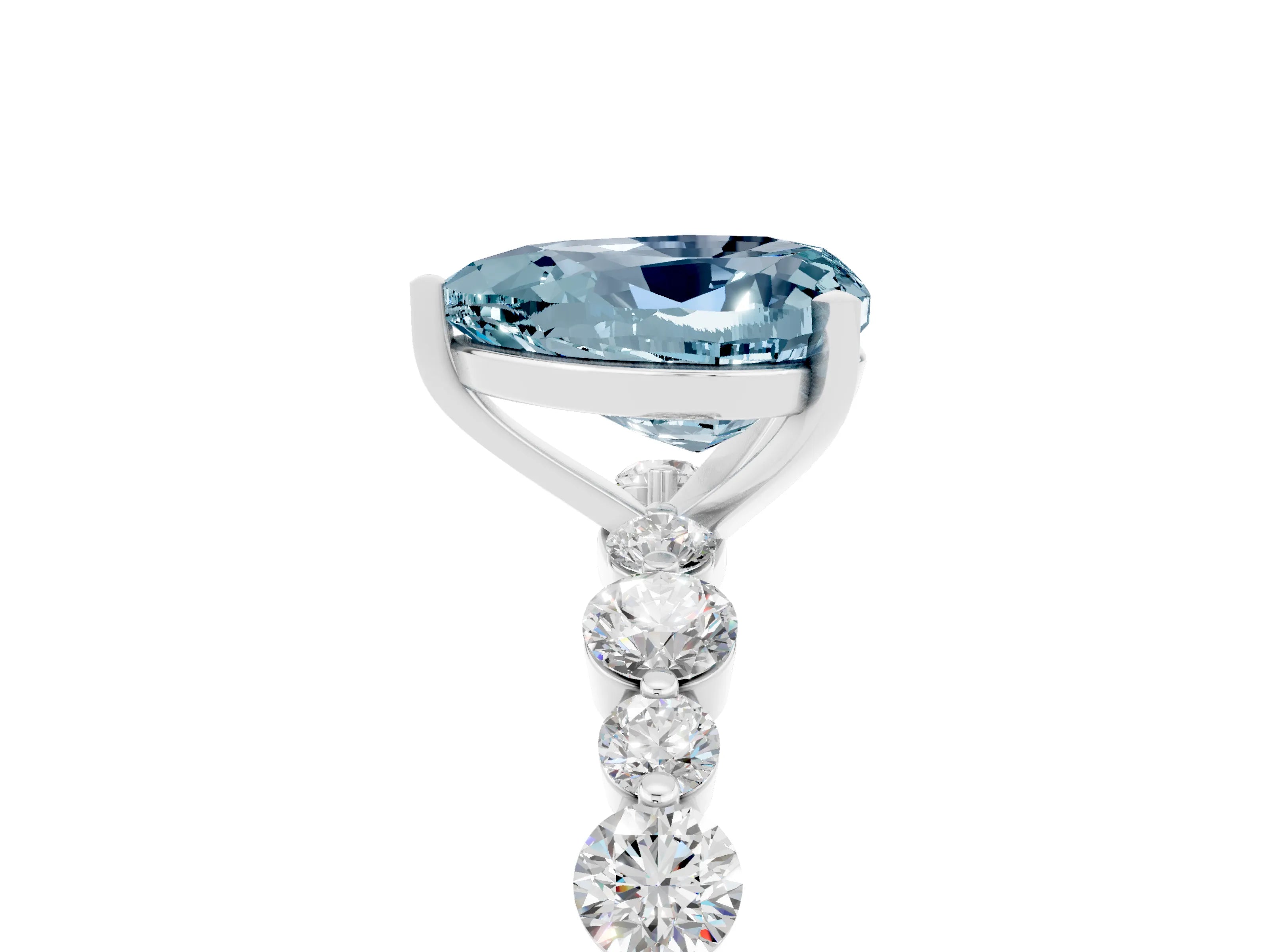 White gold Heart Cut Aquamarine Prong Set Engagement Ring with Pavé Band_5