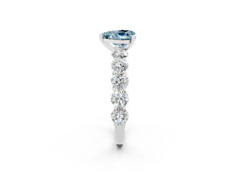 White gold Heart Cut Aquamarine Prong Setting with Side Stones on a Pave Band_2