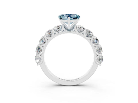 White gold Heart Cut Aquamarine Prong Setting with Side Stones on a Pave Band_3