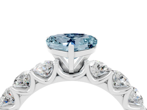 White gold Heart Cut Aquamarine Prong Setting with Side Stones on a Pave Band_4