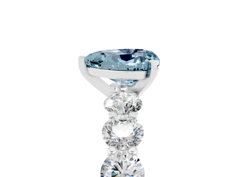 White gold Heart Cut Aquamarine Prong Setting with Side Stones on a Pave Band_5