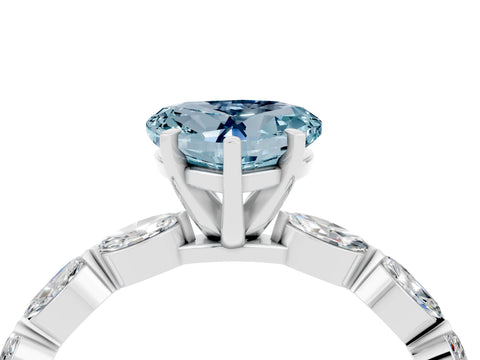 White gold Heart Cut Aquamarine Ring with Marquise Side Stones and Prong Setting_4