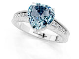 White gold Heart Cut Aquamarine Ring with Milgrain Pavé Band and Four-Prong Setting_13