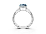 White gold Heart Cut Aquamarine Ring with Milgrain Pavé Band and Four-Prong Setting_15