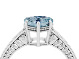 White gold Heart Cut Aquamarine Ring with Milgrain Pavé Band and Four-Prong Setting_16