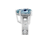 White gold Heart Cut Aquamarine Ring with Milgrain Pavé Band and Four-Prong Setting_17