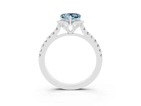 White gold Heart Cut Aquamarine Ring with Pavé Band and Floral Prong Setting_3