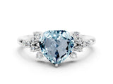 White gold Heart Cut Aquamarine Ring with Side Stones and Four-Prong Setting_36