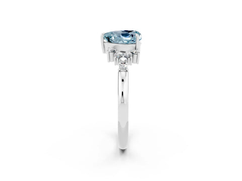 White gold Heart Cut Aquamarine Ring with Side Stones and Four-Prong Setting_38