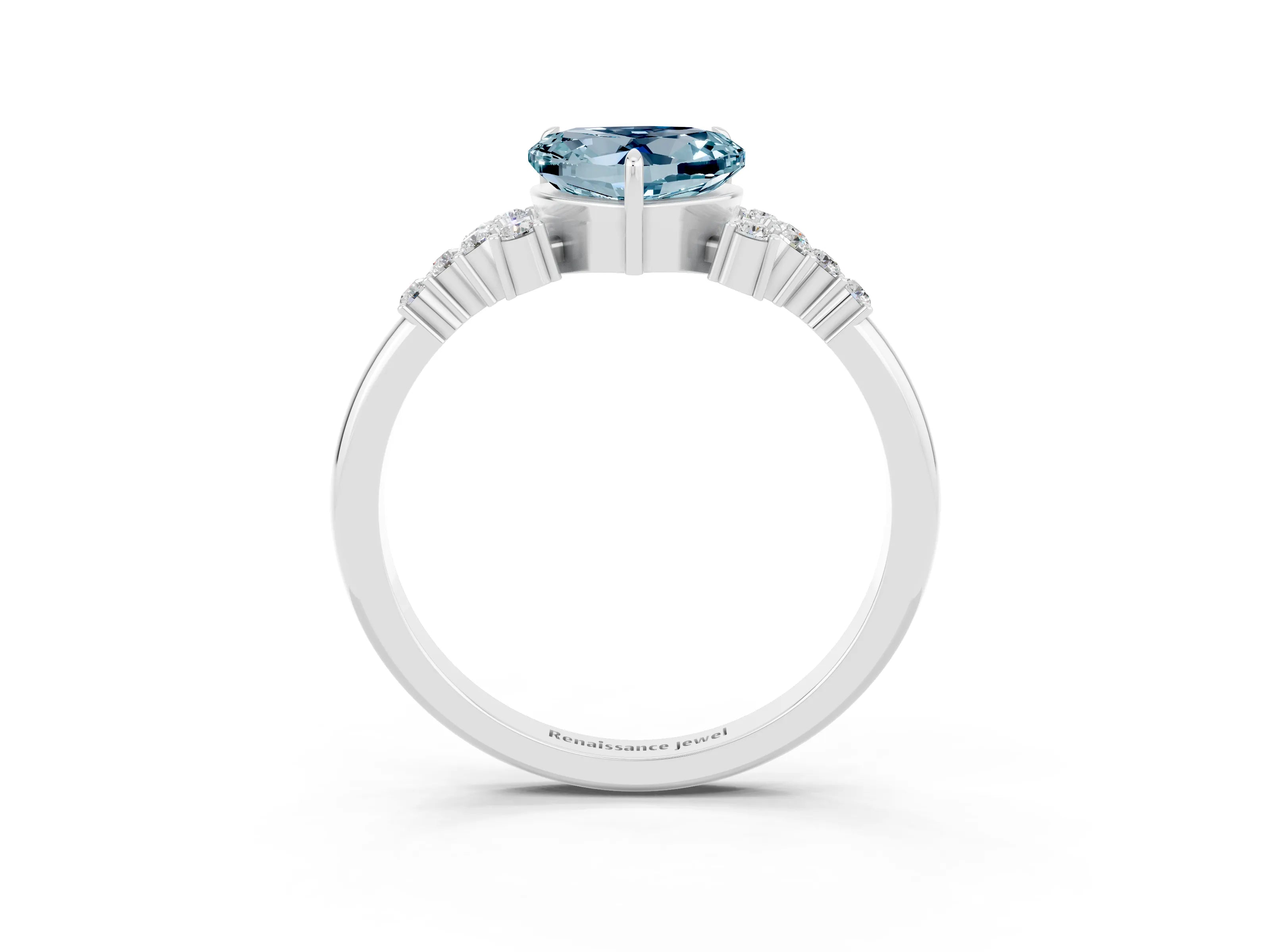 White gold Heart Cut Aquamarine Ring with Side Stones and Four-Prong Setting_39