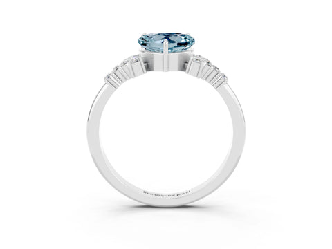 White gold Heart Cut Aquamarine Ring with Side Stones and Four-Prong Setting_39