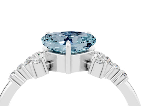 White gold Heart Cut Aquamarine Ring with Side Stones and Four-Prong Setting_40