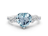 White gold Heart Cut Aquamarine Scattered Round Accent Ring with Prong Setting_24