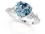 White gold Heart Cut Aquamarine Scattered Round Accent Ring with Prong Setting_25