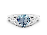 White gold Heart Cut Aquamarine Solitaire Celtic Knot Ring with Four-Prong Setting_12