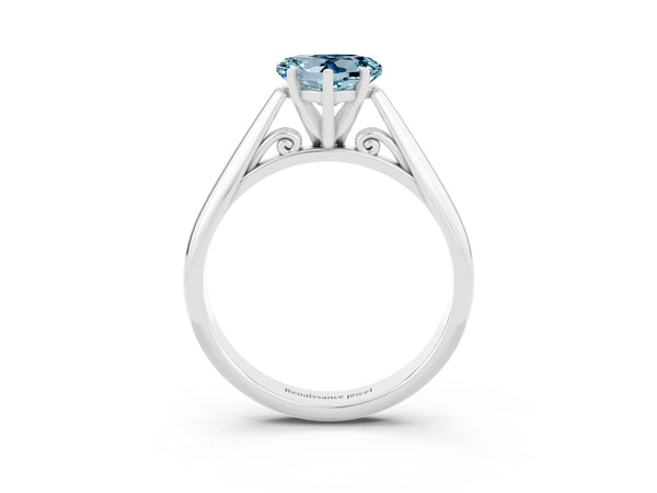 Silver Heart Cut Aquamarine Solitaire Engagement Ring with Cathedral Setting and Four-Prong Mount