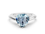 White gold Heart Cut Aquamarine Solitaire Engagement Ring with Cathedral Setting and Four-Prong Mount_6