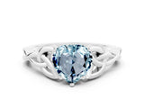 White gold Heart Cut Aquamarine Solitaire Engagement Ring with Celtic Knot Band and Four-Prong Setting