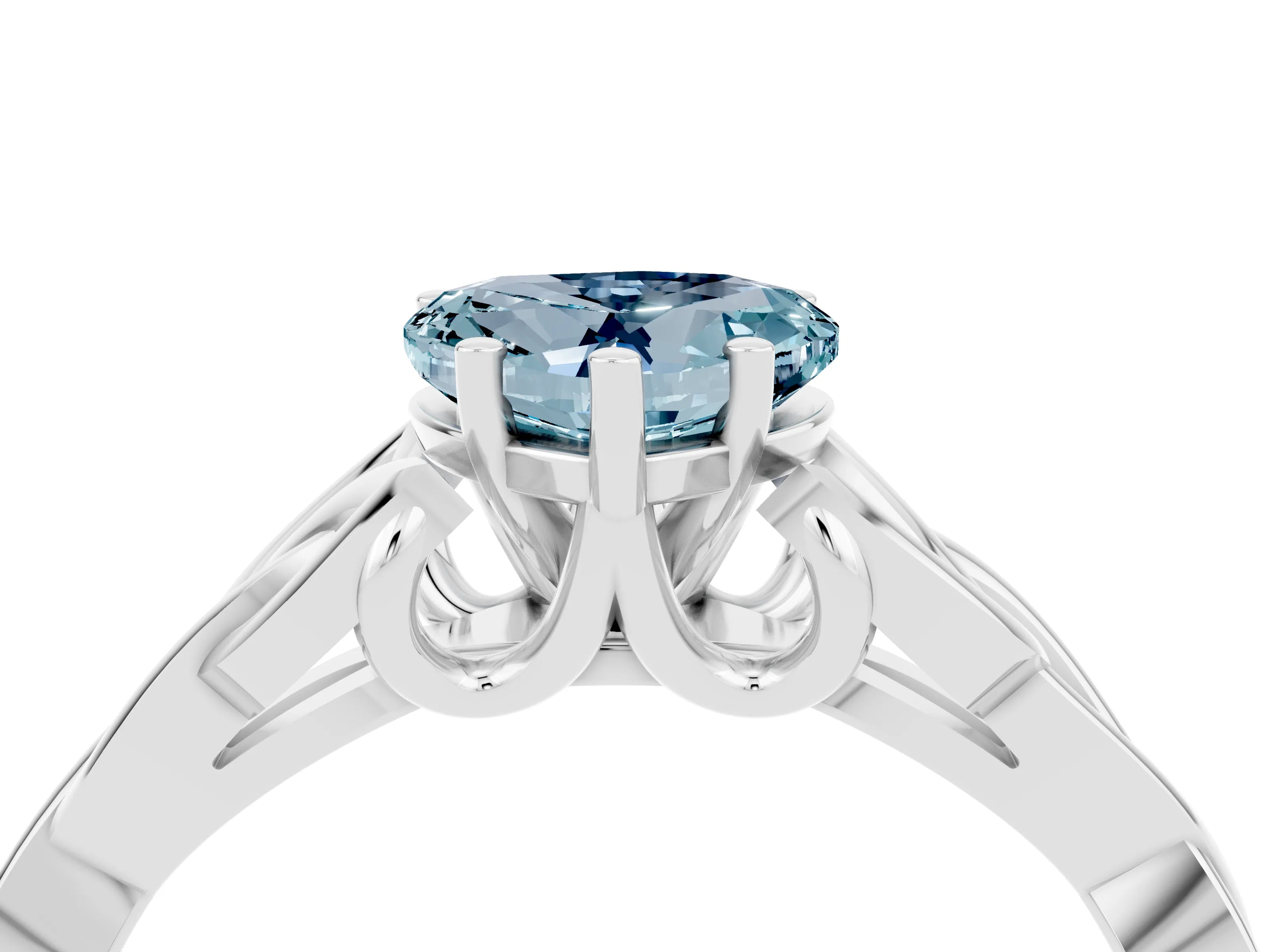 White gold Heart Cut Aquamarine Solitaire Engagement Ring with Celtic Knot Band and Four-Prong Setting_4