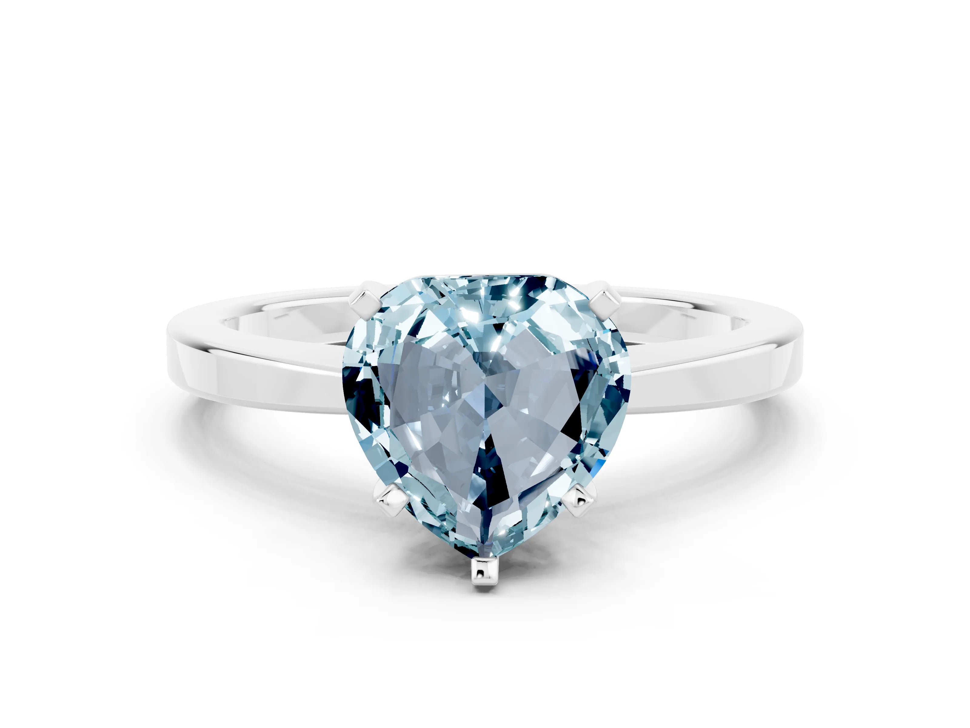 White gold Heart Cut Aquamarine Solitaire Engagement Ring with Classic Band and Four-Prong Setting_24